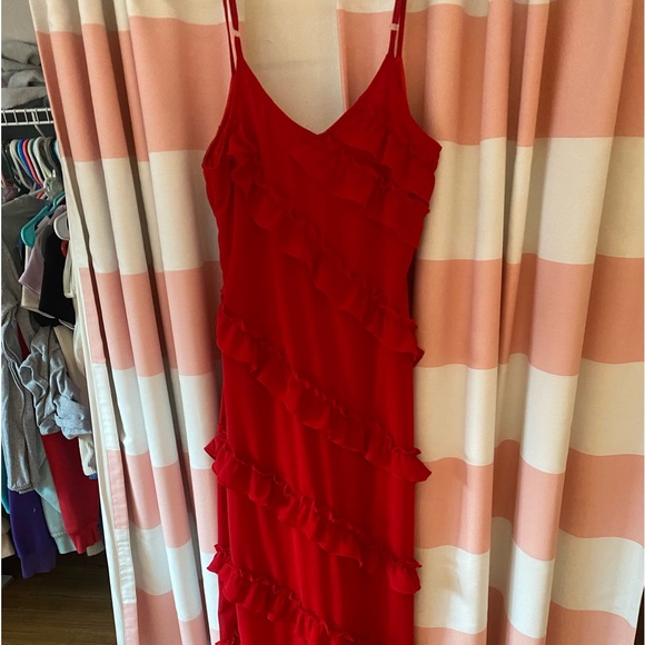 Red Ruffled Maxi Dress - Picture 3 of 7